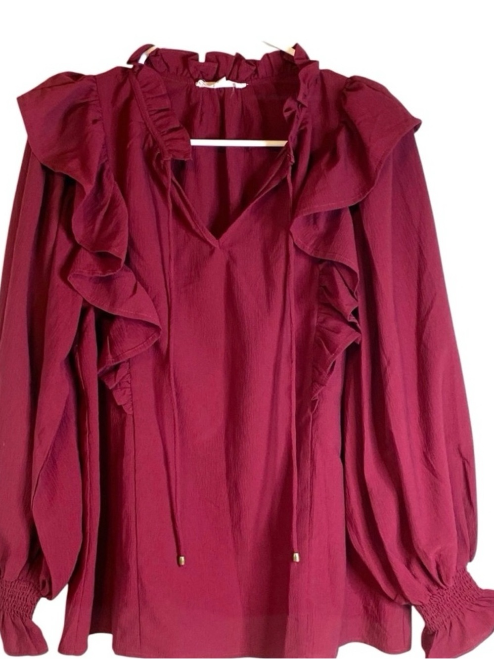 Women’s Ruffle V-Neck Blouse - Burgundy